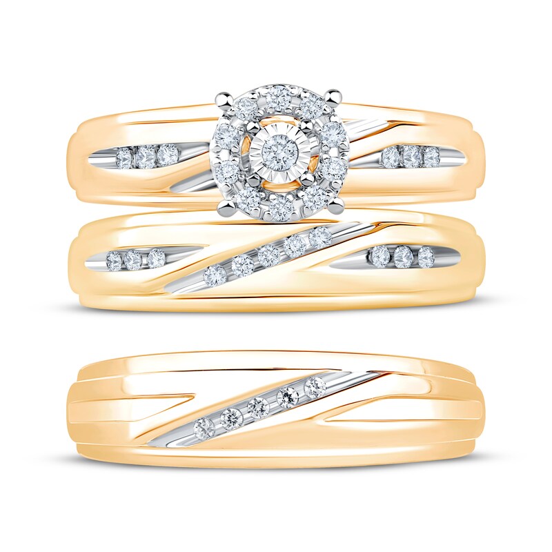 Main Image 2 of Adore His & Hers Round-Cut Diamond Three-Piece Bridal Set 1/4 ct tw 10K Yellow Gold