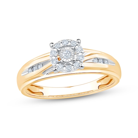Adore Round-Cut Diamond Halo Engagement Ring 1/8 ct tw 10K Yellow Gold