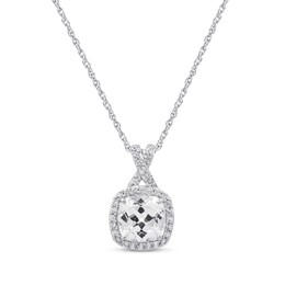 Cushion-Cut White Lab-Created Sapphire Necklace Sterling Silver 18&quot;