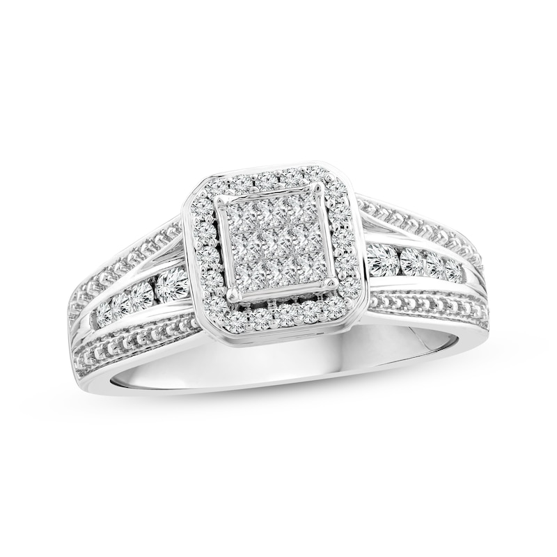 Princess & Round-Cut Multi-Diamond Center Engagement Ring 3/8 ct tw 10K ...