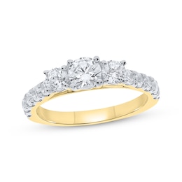 Round-Cut Diamond Three-Stone Engagement Ring 1-1/2 ct tw 14K Yellow Gold