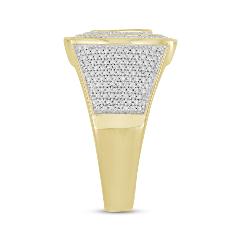 Main Image 2 of Men’s Round & Baguette-Cut Diamond Crown Signet Ring 1/2 ct tw 10K Yellow Gold