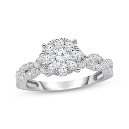 Adore Multi-Diamond Center Twist Engagement Ring 1 ct tw 14K White Gold