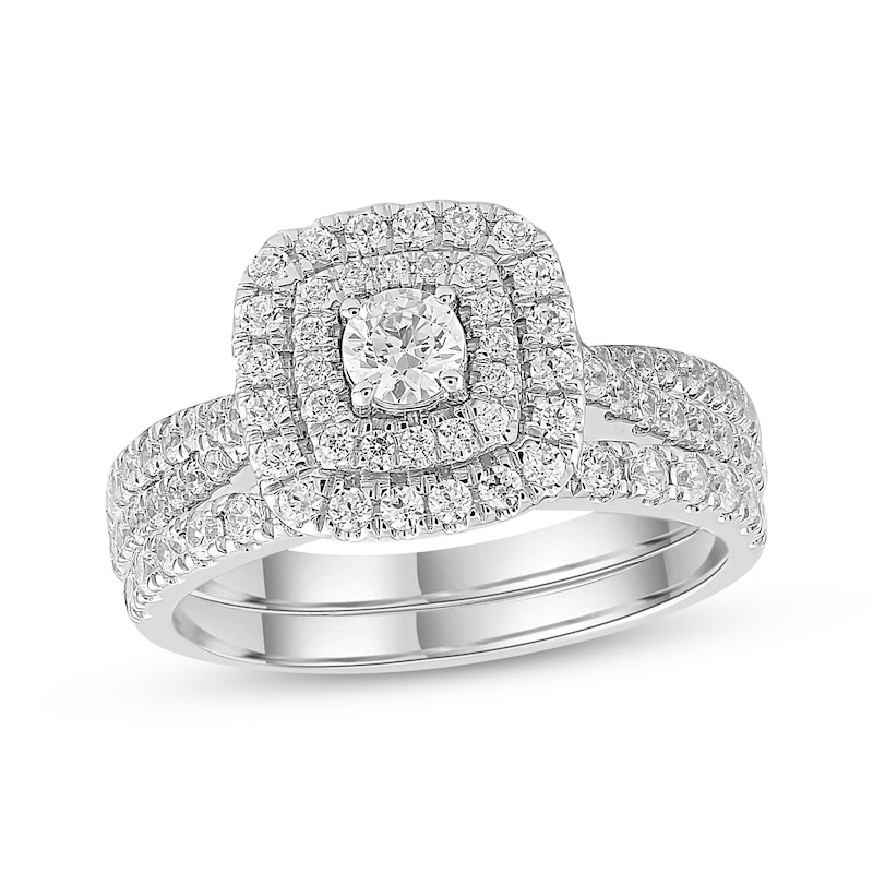 Main Image 1 of Adore Round-Cut Diamond Double Cushion Frame Bridal Set 1 ct tw 10K White Gold