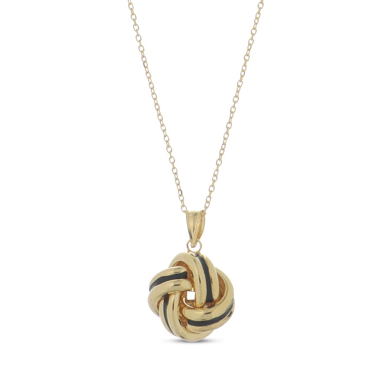 Main Image 1 of Black Enamel Love Knot Necklace 14K Yellow Gold