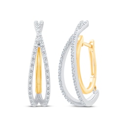 Unstoppable Love Diamond Crossover Double Hoop Earrings 1/4 ct tw 10K Two-Tone Gold