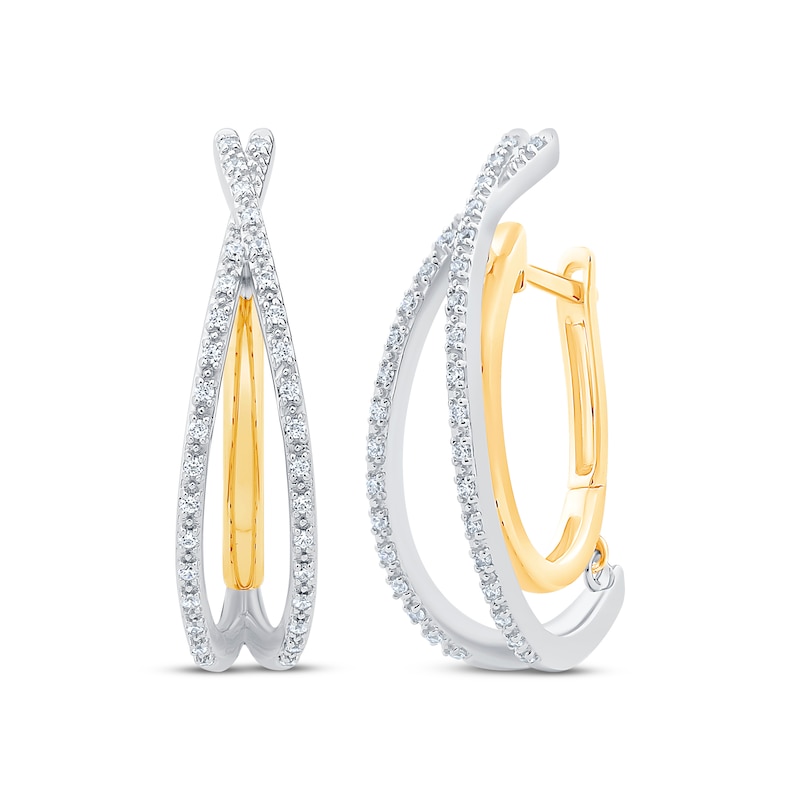 Main Image 1 of Unstoppable Love Diamond Crossover Double Hoop Earrings 1/4 ct tw 10K Two-Tone Gold