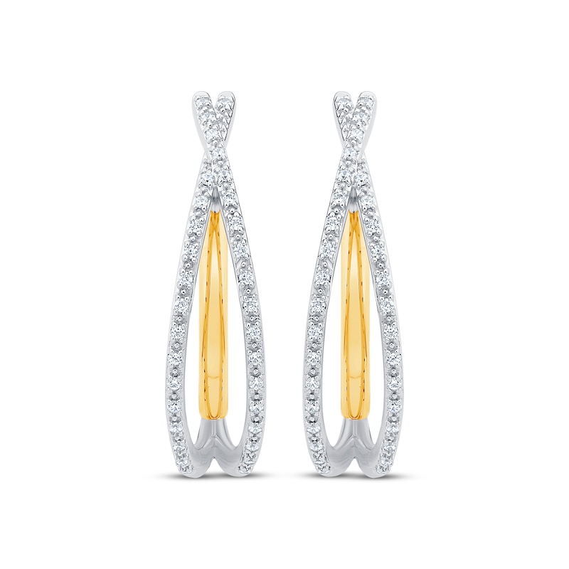 Main Image 2 of Unstoppable Love Diamond Crossover Double Hoop Earrings 1/4 ct tw 10K Two-Tone Gold