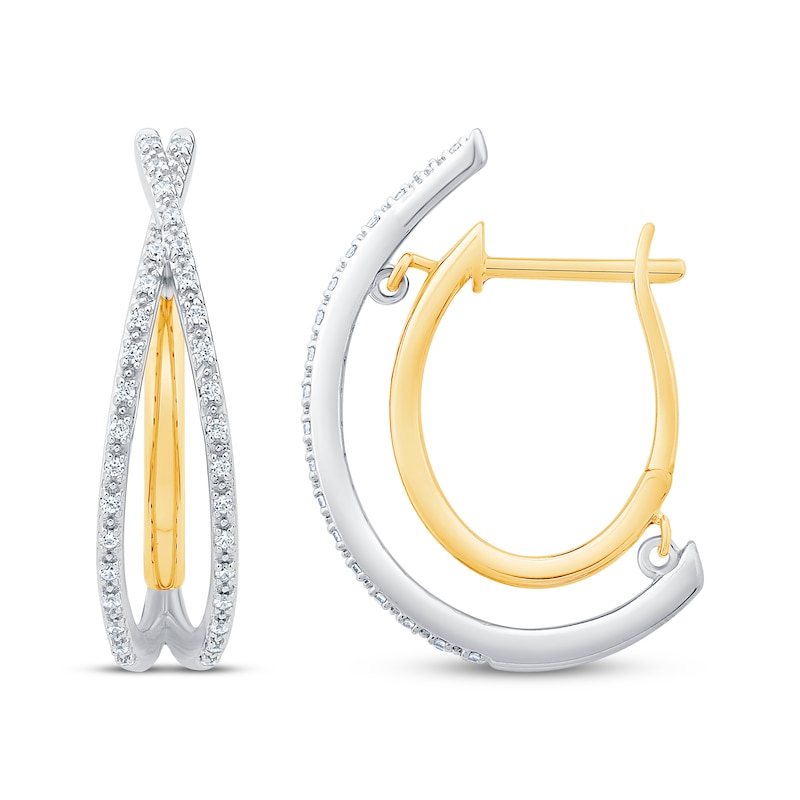 Main Image 3 of Unstoppable Love Diamond Crossover Double Hoop Earrings 1/4 ct tw 10K Two-Tone Gold
