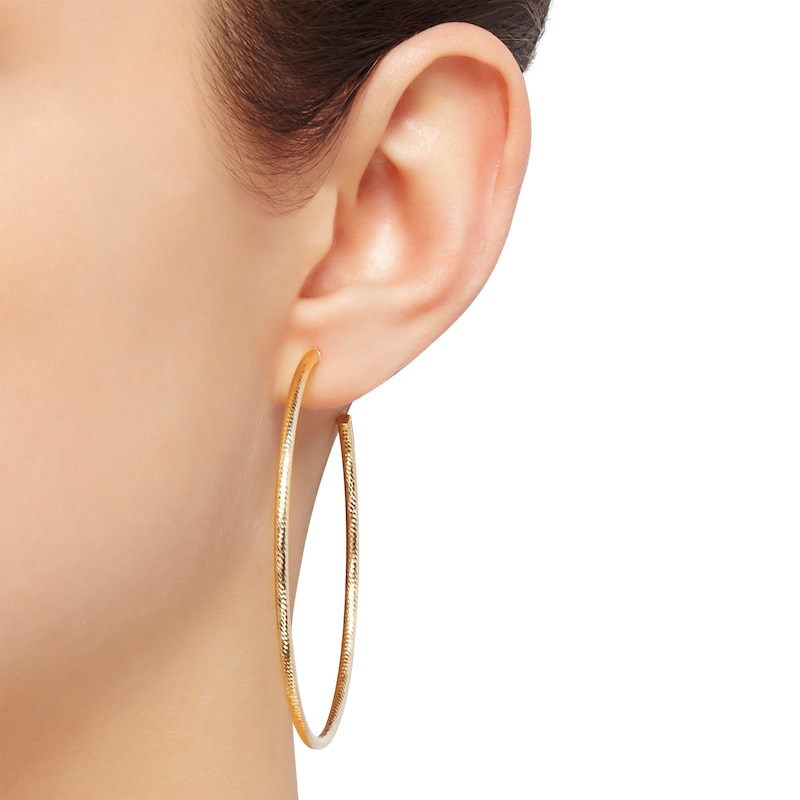 Diamond-Cut Tube Hoop Earrings 14K Yellow Gold 60mm