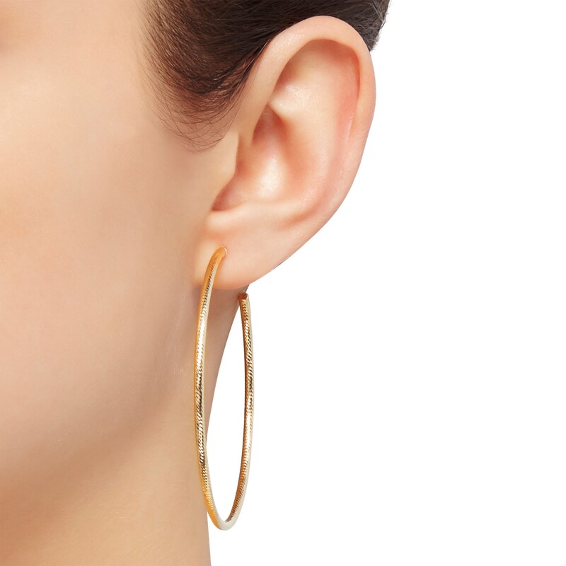 Main Image 2 of Diamond-Cut Tube Hoop Earrings 14K Yellow Gold 60mm