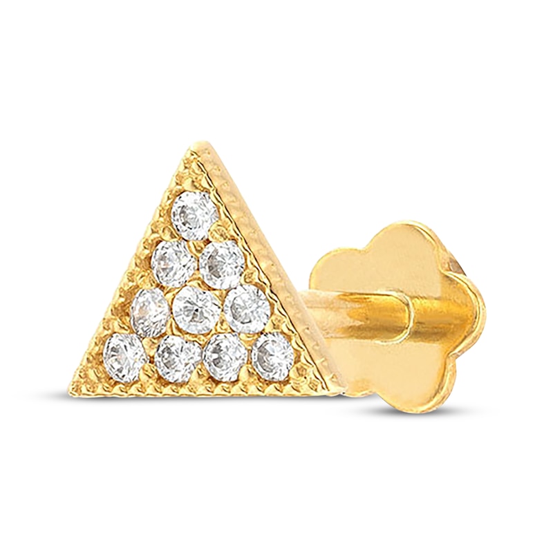 Main Image 1 of Cubic Zirconia Triangle Single Helix Stud 14K Yellow Gold - 18G 8MM