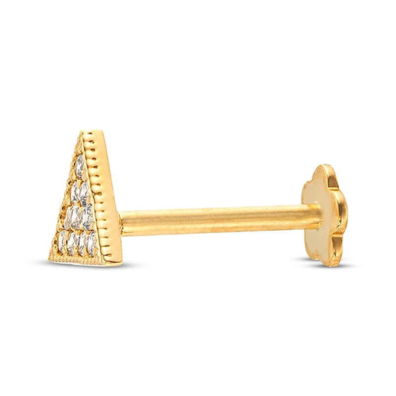 Main Image 2 of Cubic Zirconia Triangle Single Helix Stud 14K Yellow Gold - 18G 8MM