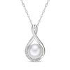 Thumbnail Image 1 of Cultured Pearl & White Lab-Created Sapphire Twist Necklace Sterling Silver 18"