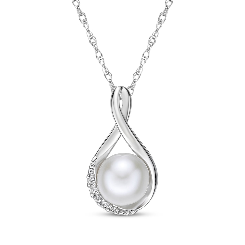 Sterling Silver Diamond & Created Sapphire Cultured Pearl Pendant Sterling Silver Diamond & Created Sapphire Cultured Pearl Pendant
