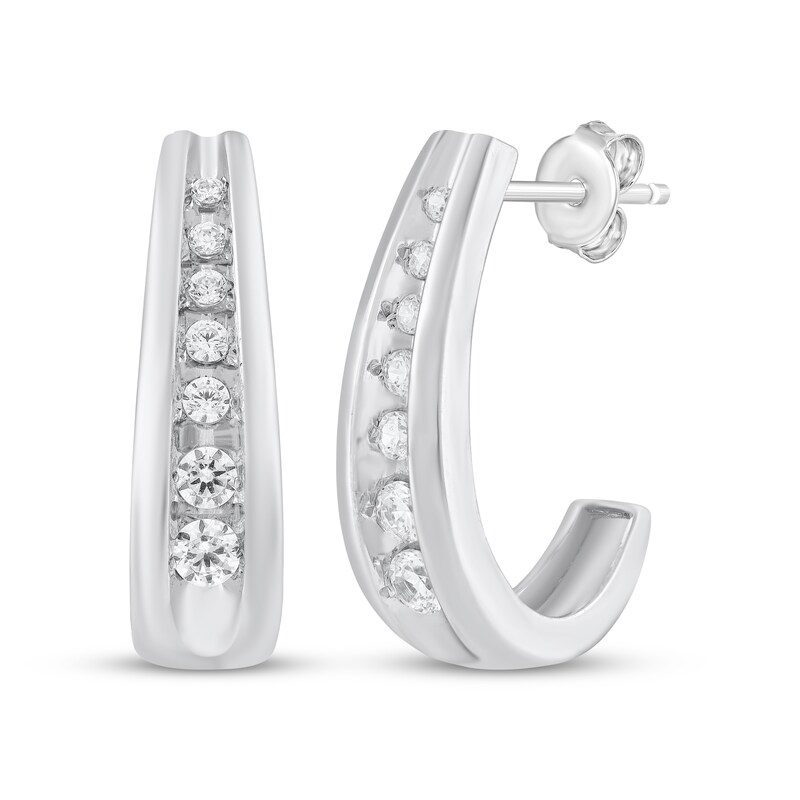 Main Image 1 of Diamond J-Hoop Earrings 1/4 ct tw 10K White Gold