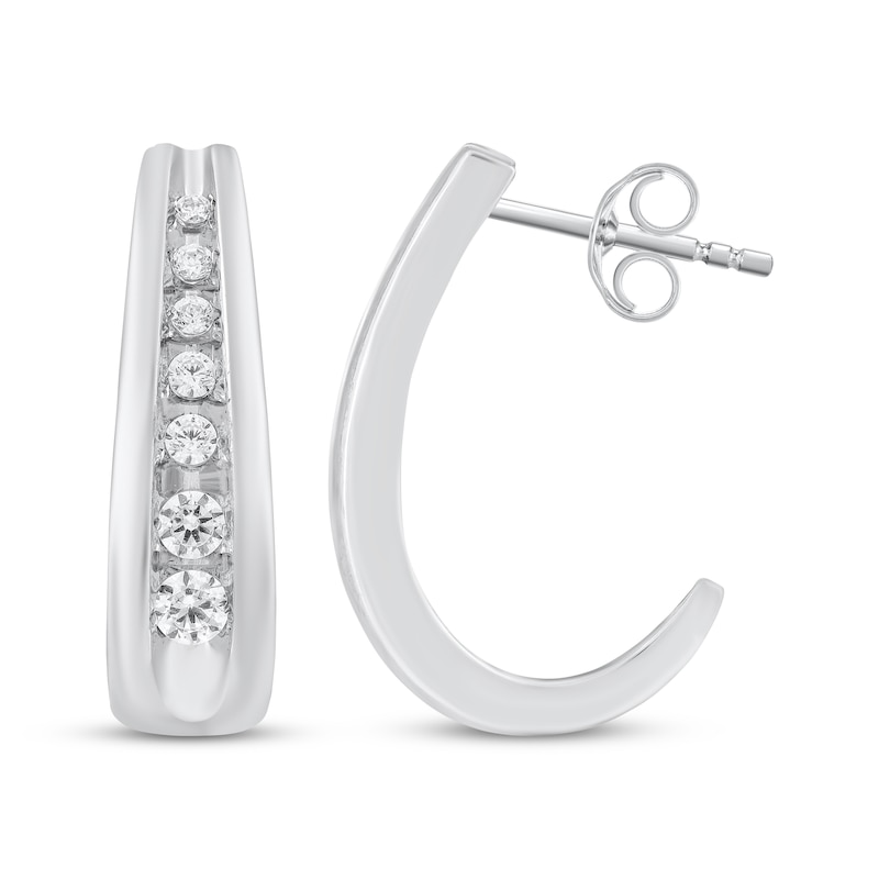 Diamond J-Hoop Earrings 1/4 ct tw 10K White Gold | Kay Outlet