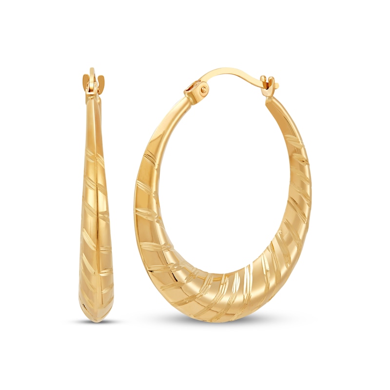 Diamond-Cut Tapered Puff Hoop Earrings 10K Yellow Gold 32.6mm