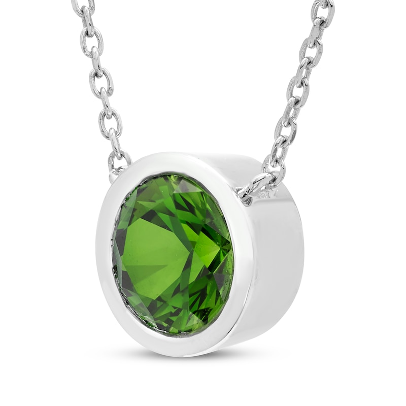 Lab-Created Emerald Solitaire Bezel-Set Necklace Sterling Silver 18"