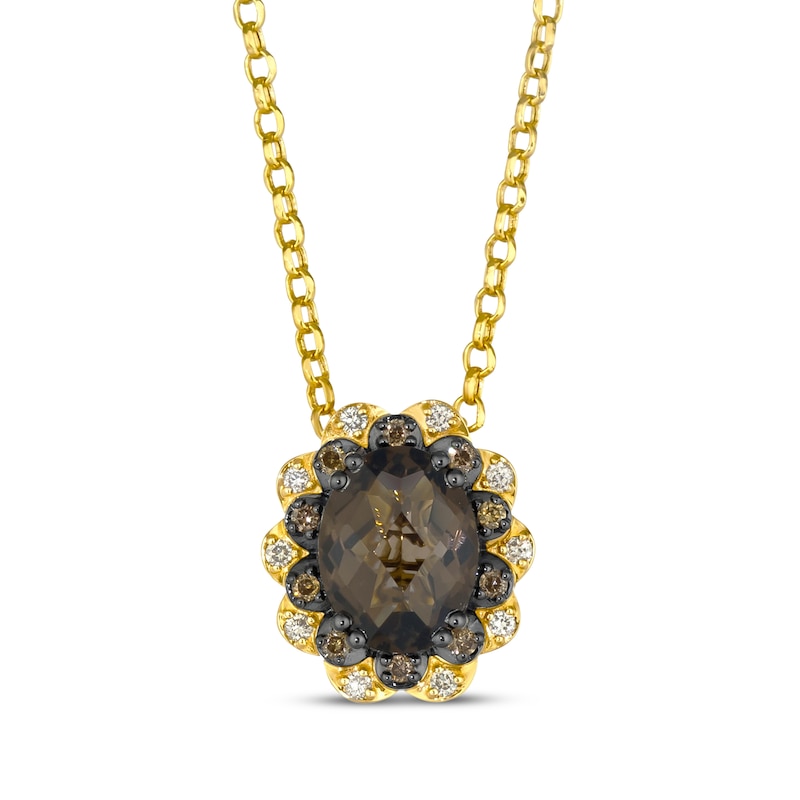 Main Image 1 of Le Vian Venetian Mosaic Oval-Cut Chocolate Quartz Necklace 1/8 ct tw Diamonds 14K Honey Gold 19"