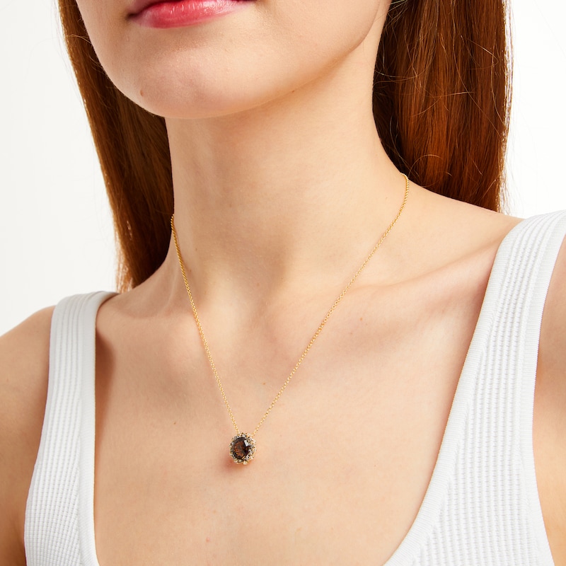 Main Image 3 of Le Vian Venetian Mosaic Oval-Cut Chocolate Quartz Necklace 1/8 ct tw Diamonds 14K Honey Gold 19"