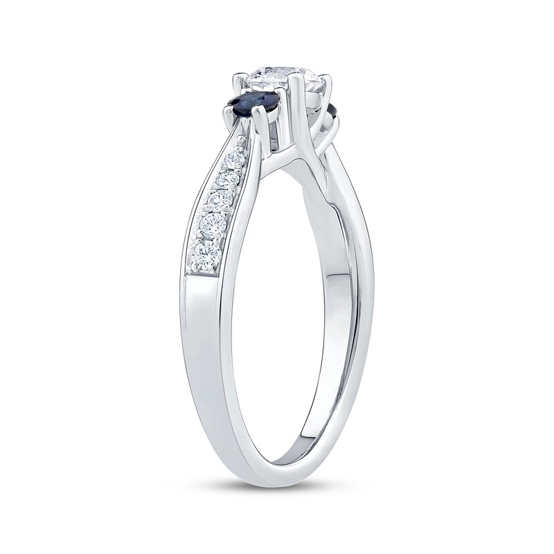 Main Image 2 of Memories Moments Magic Round-Cut Diamond & Blue Sapphire Three-Stone Engagement Ring 5/8 ct tw 14K White Gold