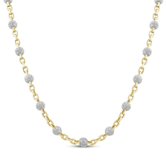 Men's Multi-Diamond Bead Station Chain Necklace 2-1/2 ct tw 10K Yellow Gold 22"