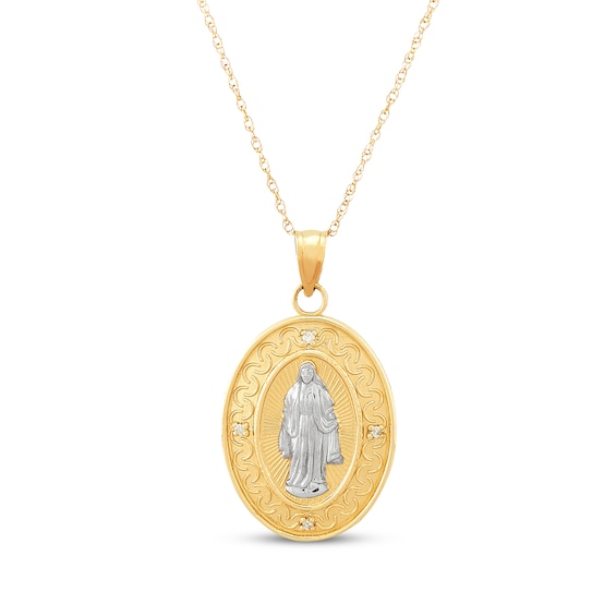 Diamond Accent Mary Necklace 14K Yellow Gold 20"