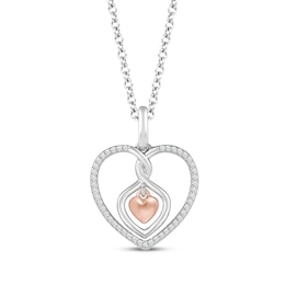 Hallmark Diamonds Heart Dangle Necklace 1/10 ct tw Sterling Silver & 10K Rose Gold 18"