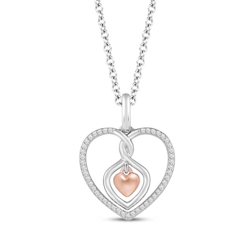 Main Image 1 of Hallmark Diamonds Heart Dangle Necklace 1/10 ct tw Sterling Silver & 10K Rose Gold 18"