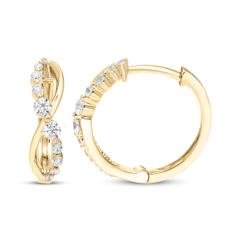 Main Image 3 of Diamond Twist Hoop Earrings 1/4 ct tw 10K Yellow Gold