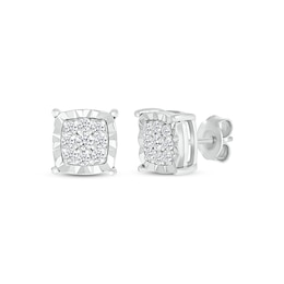 Multi-Diamond Cushion-Shaped Stud Earrings 1/4 ct tw Sterling Silver