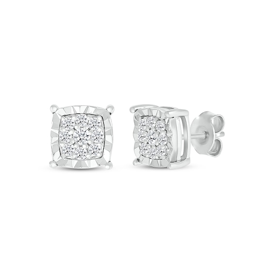 Multi-Diamond Cushion-Shaped Stud Earrings 1/4 ct tw Sterling Silver