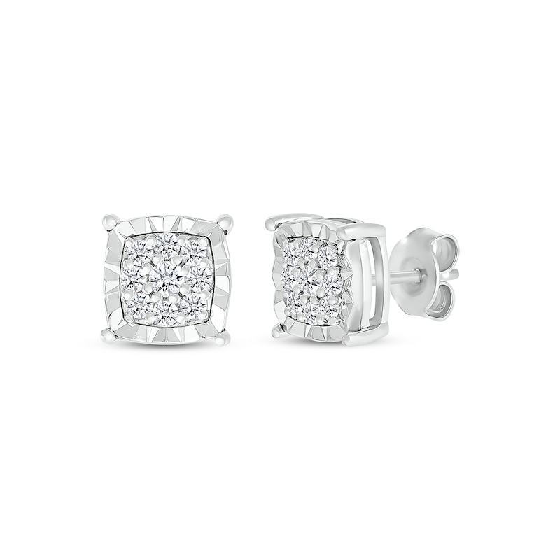 Main Image 1 of Multi-Diamond Cushion-Shaped Stud Earrings 1/4 ct tw Sterling Silver