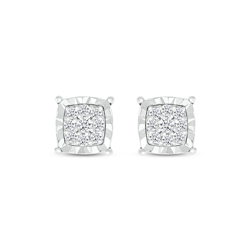 Main Image 2 of Multi-Diamond Cushion-Shaped Stud Earrings 1/4 ct tw Sterling Silver