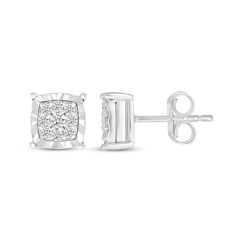 Main Image 3 of Multi-Diamond Cushion-Shaped Stud Earrings 1/4 ct tw Sterling Silver