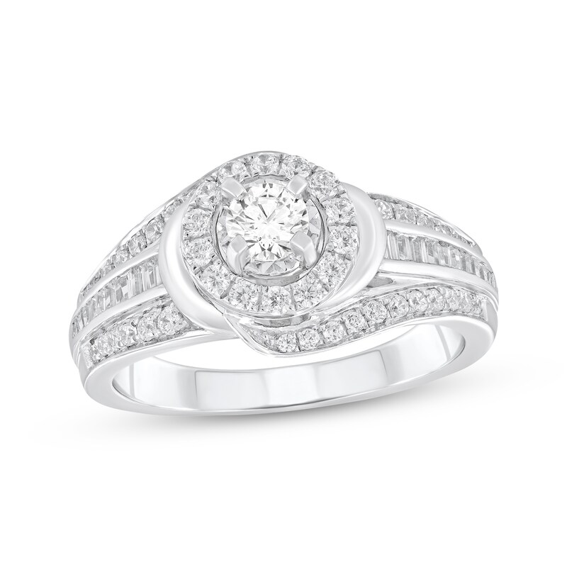 Main Image 1 of Adore Round-Cut Diamond Halo Bypass Engagement Ring 5/8 ct tw 14K White Gold