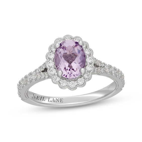 Neil Lane Oval-Cut Purple Quartz & Diamond Scalloped Halo Engagement Ring 1/2 ct tw 14K White Gold