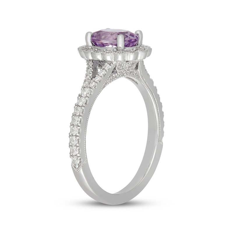 Main Image 2 of Neil Lane Oval-Cut Purple Quartz & Diamond Scalloped Halo Engagement Ring 1/2 ct tw 14K White Gold