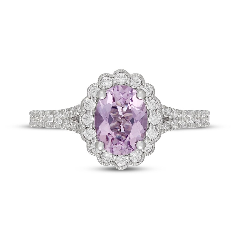 Main Image 3 of Neil Lane Oval-Cut Purple Quartz & Diamond Scalloped Halo Engagement Ring 1/2 ct tw 14K White Gold