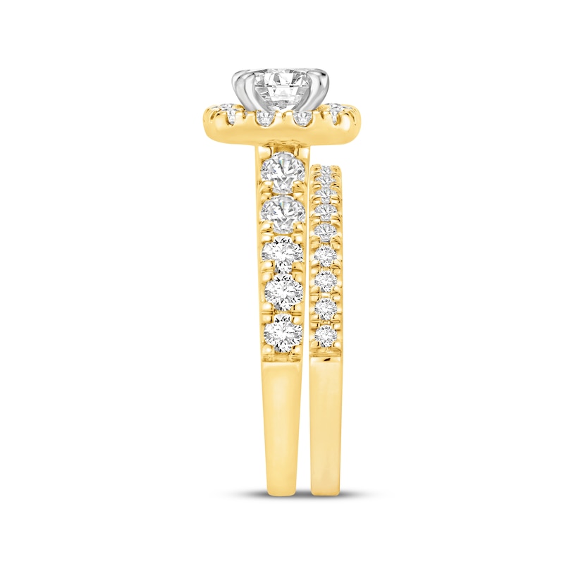 Main Image 2 of Adore Certified Round-Cut Lab-Grown Diamond Cushion-Shaped Halo Bridal Set 2-1/6 ct tw 14K Two-Tone Gold