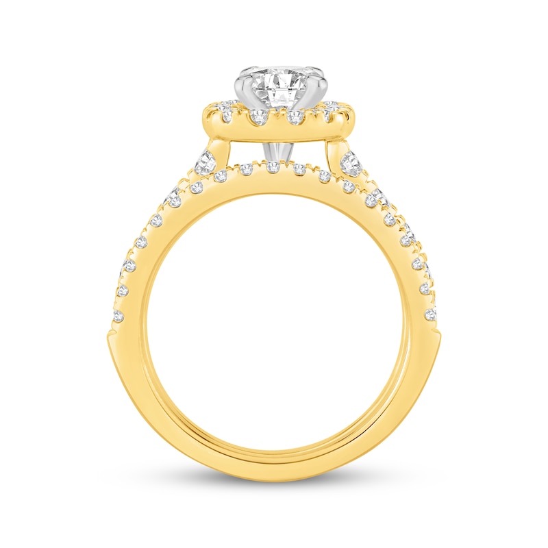 Main Image 3 of Adore Certified Round-Cut Lab-Grown Diamond Cushion-Shaped Halo Bridal Set 2-1/6 ct tw 14K Two-Tone Gold