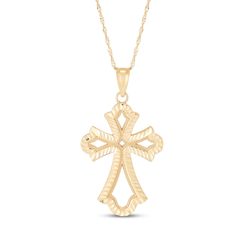 Main Image 1 of Diamond-Cut Fleur-de-Lis Cross Necklace 10K Yellow Gold 18"