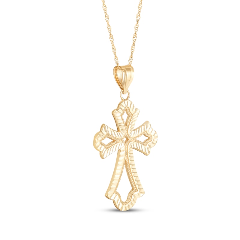 Main Image 2 of Diamond-Cut Fleur-de-Lis Cross Necklace 10K Yellow Gold 18"