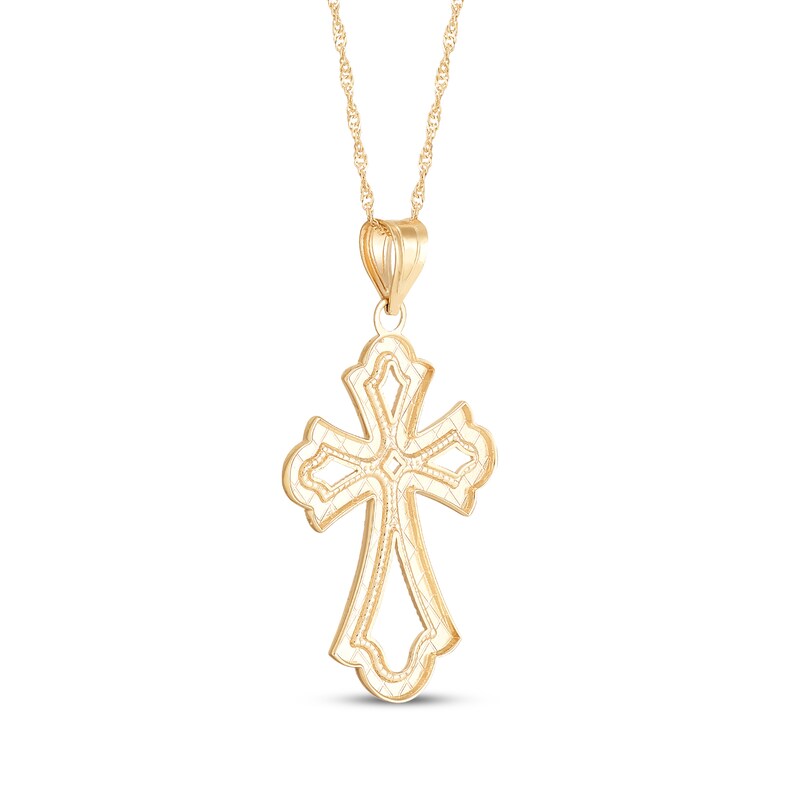 Main Image 3 of Diamond-Cut Fleur-de-Lis Cross Necklace 10K Yellow Gold 18"
