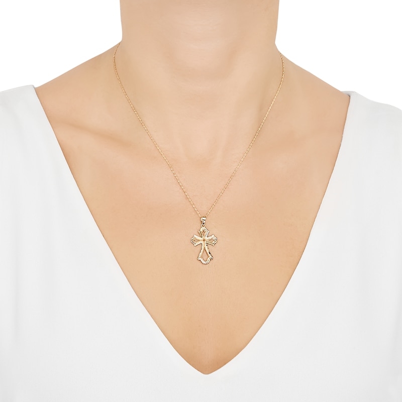 Main Image 5 of Diamond-Cut Fleur-de-Lis Cross Necklace 10K Yellow Gold 18"