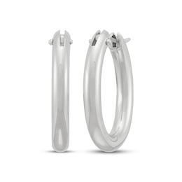 Hollow Polished Oval Tube Hoop Earrings Sterling Silver
