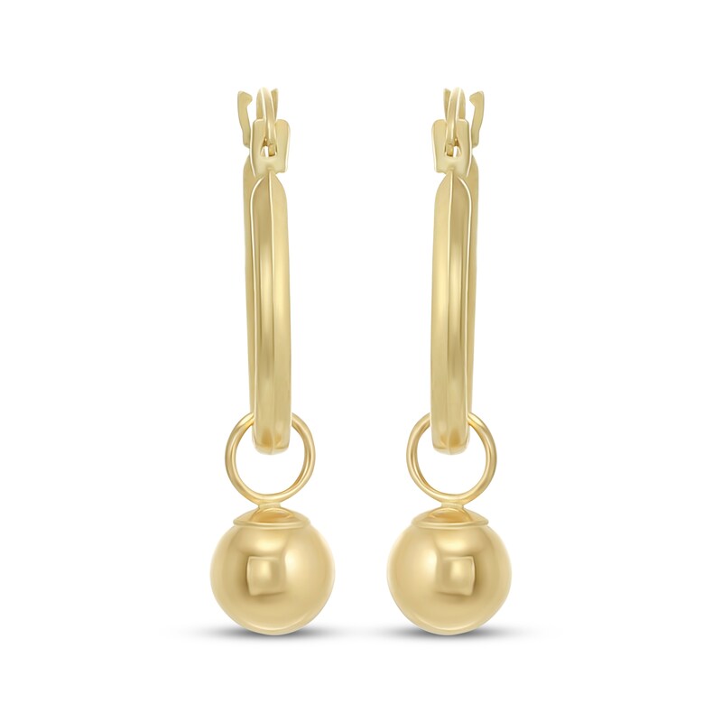 Main Image 2 of Round Hoop Earrings with Ball Dangles 14K Yellow Gold