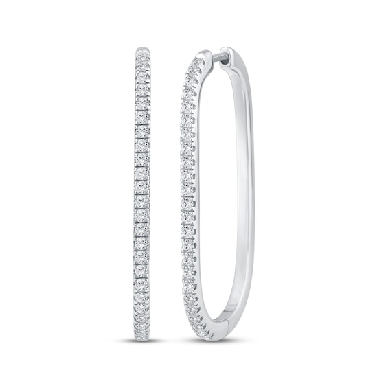 Diamond Elongated Oval Hoop Earrings 1/2 ct tw 10K White Gold