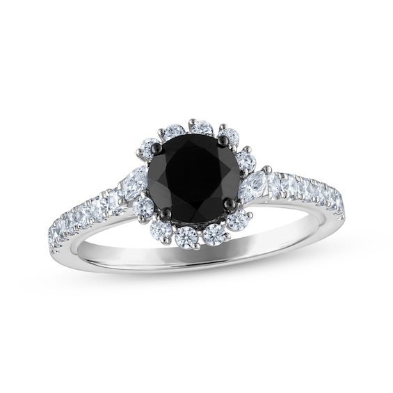 Adore Round-Cut Black & White Diamond Halo Engagement Ring 1-1/2 ct tw 14K White Gold